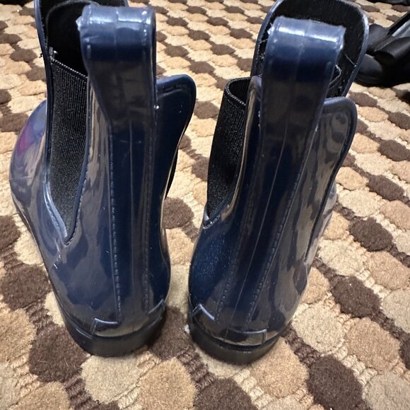 J. Crew Women's Chelsea Rain Boots Blue Rubber Pull On Ankle Top - Picture 8 of 11